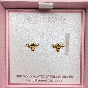Gold Cake Bee Earrings - Gold and Black